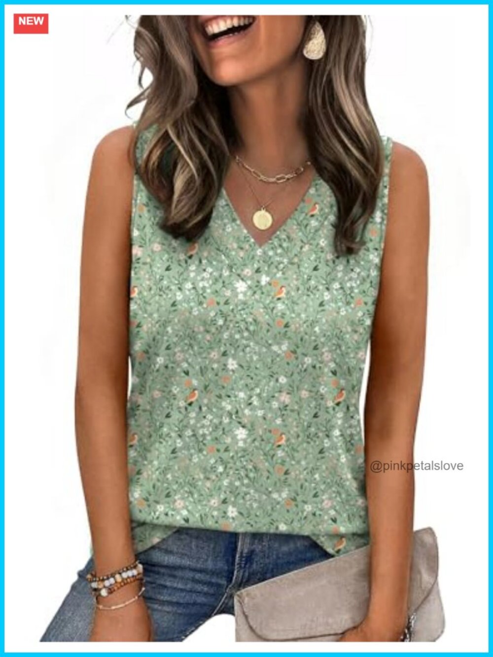 Zeagoo Women's V-Neck Loose Fit Floral Tank Top Blouse